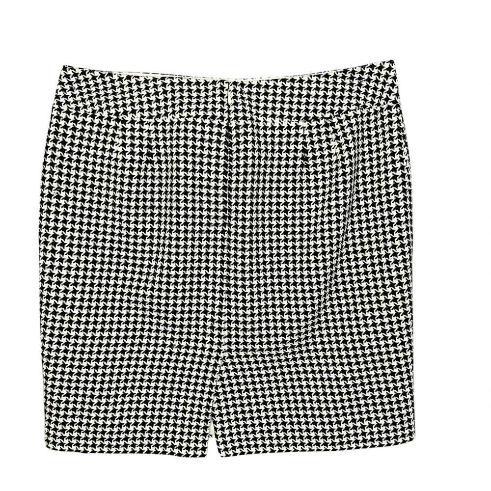 Ann Taylor Loft Houndstooth Pencil Skirt Wool Blend Size 14 Belted Knee‎ Length
